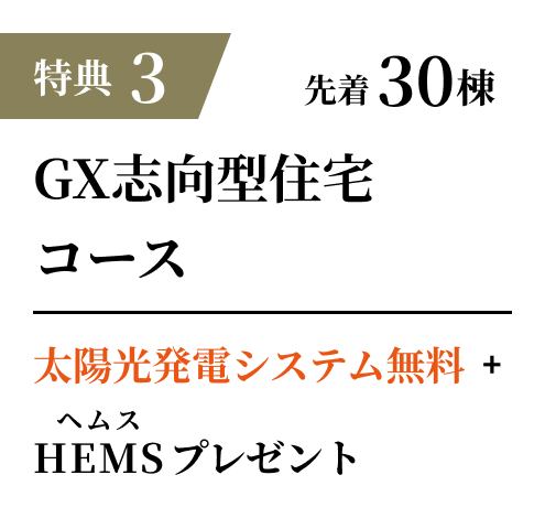 特典3 先着30棟 省エネコース 太陽光発電システムをお得に設置いただけます